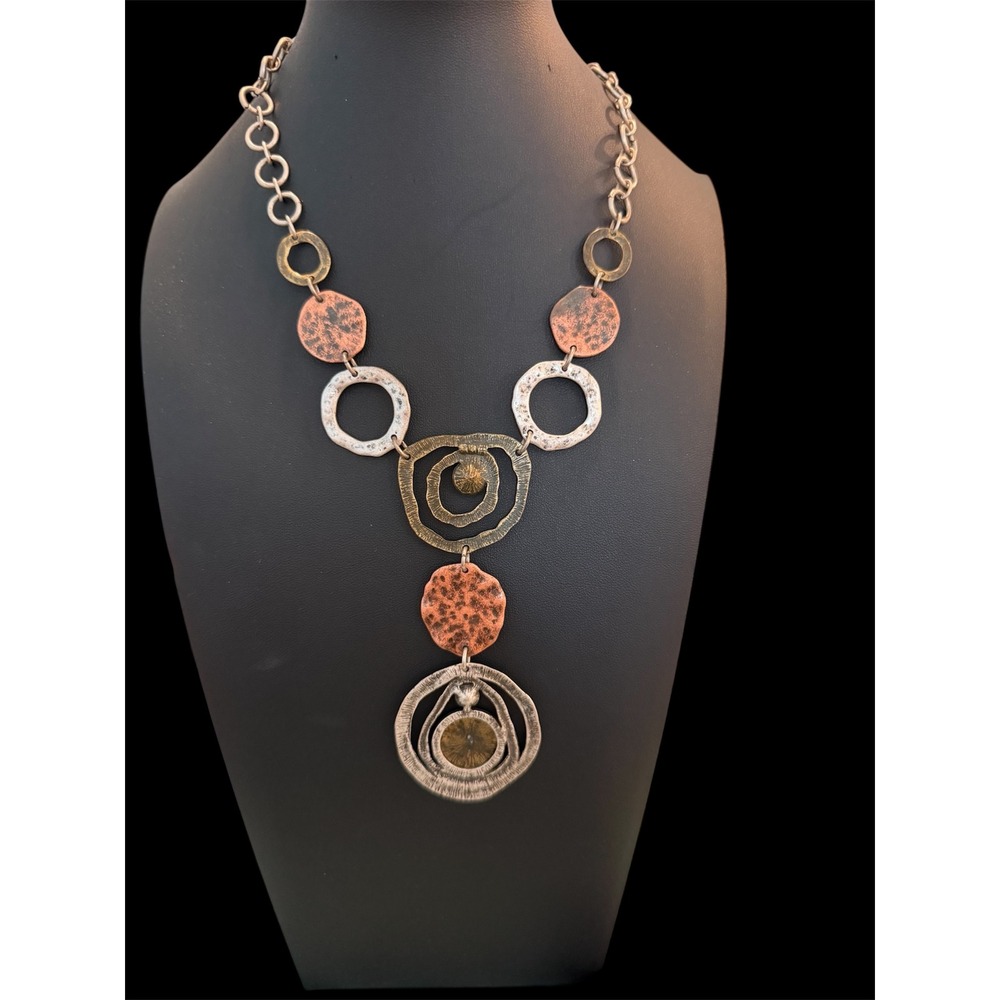 Mixed Metal Geometric Bib & Floral Beaded Statement Necklace Set 2pc Bundle